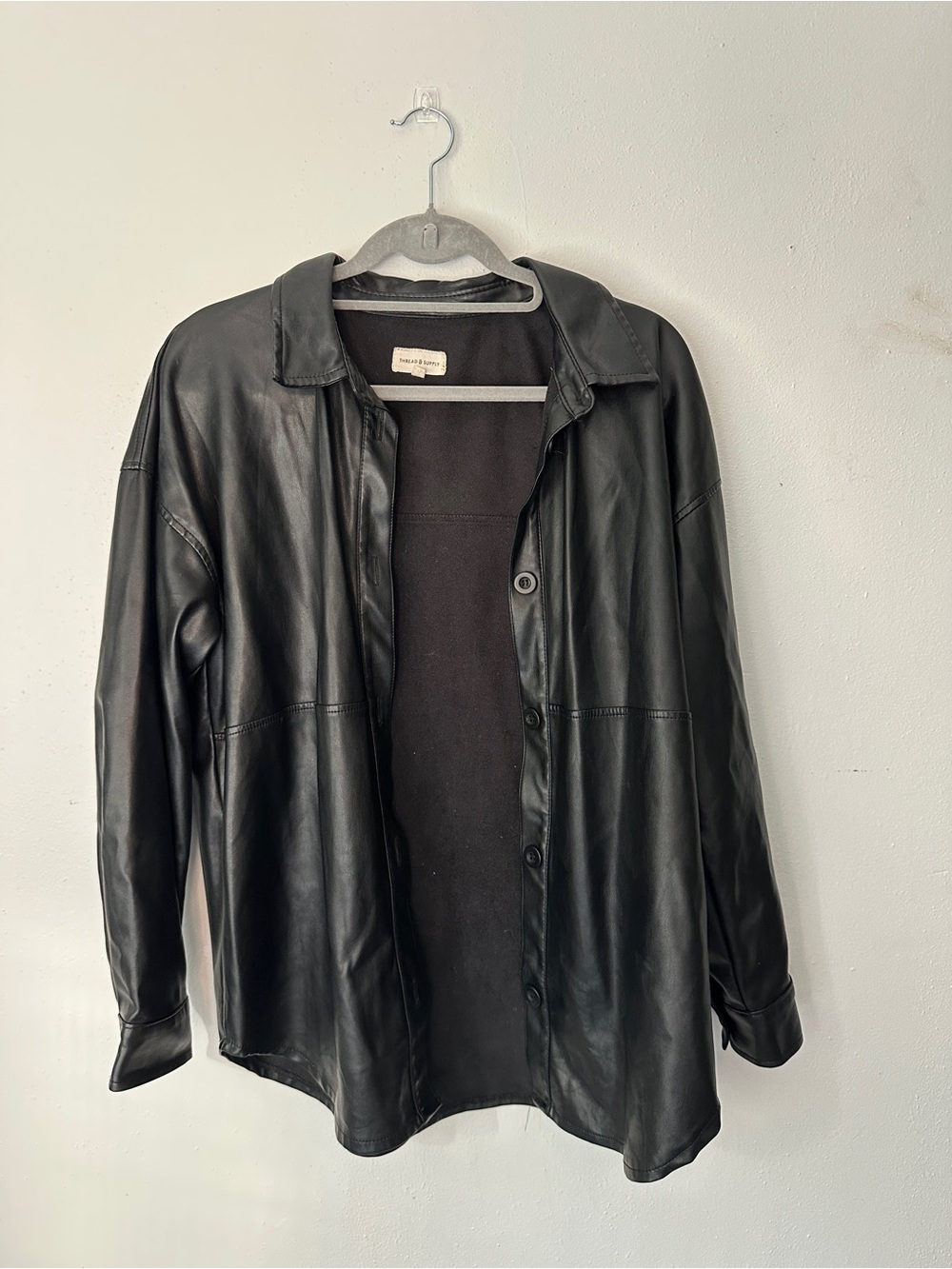 Universal Thread Black Leather Button-Front Shirt Jacket